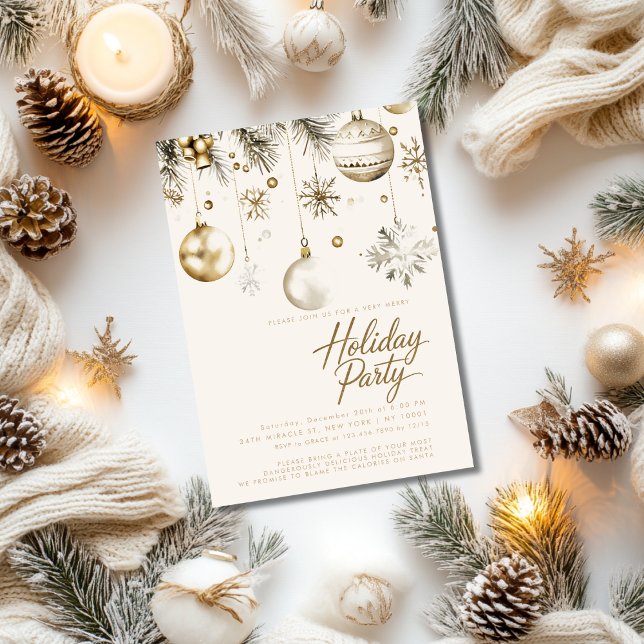 Invitación Adornos dorados y blancos Bolas de Navidad (Subido por el creador)