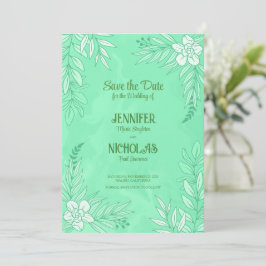 Invitación Adornos Elegantes de Flores y Hojas para Boda