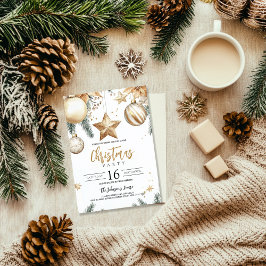 Invitación Adornos Elegantes de Oro Flor de Nochebuena Fiesta