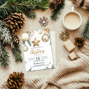 Invitación Adornos Elegantes de Oro Flor de Nochebuena Fiesta
