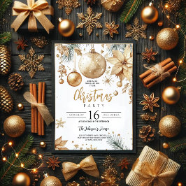 Invitación Adornos Elegantes de Oro Flor de Nochebuena Fiesta