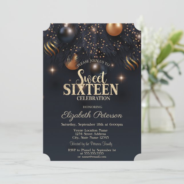 Invitación Adornos Elegantes y Chic Dulces 16  (Anverso de pie)