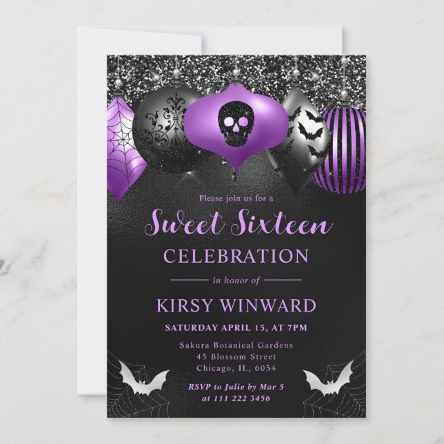 Invitación Adornos Glam Halloween Sweet 16 (Anverso)