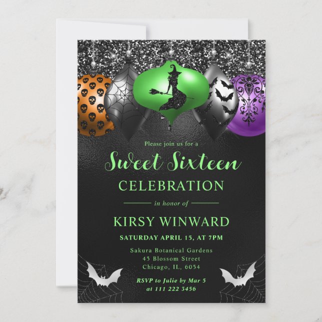 Invitación Adornos Glam Halloween Sweet 16 (Anverso)