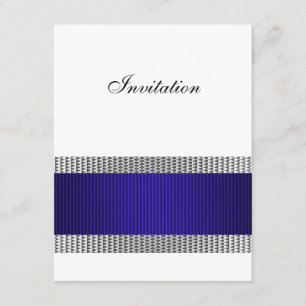 Invitación Adornos metálicos azules y plateados en blanco par