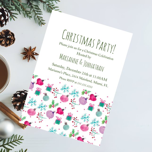 Invitación Adornos Navideños Acuarelados a Mano (Subido por el creador)