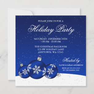 Invitación Adornos Navideños Azules y Blancos Fiesta Navideña