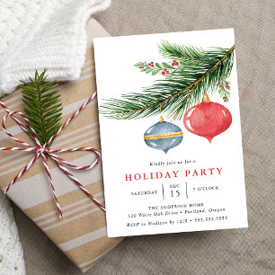 Invitación Adornos Navideños de Acuarela Pino Fiesta Navideña