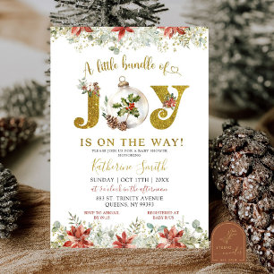 Invitación Adornos Navideños de Invierno Dorados Baby Shower