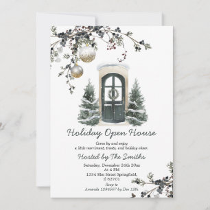 Invitación Adornos Navideños de Navidad Verde Invernal Casa A