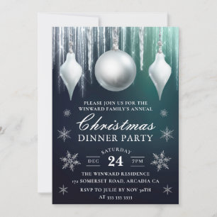 Invitación Adornos Navideños de Vidrio de Invierno y Copos de