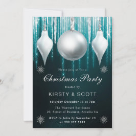 Invitación Adornos Navideños de Vidrio y Copos de Nieve Cena 