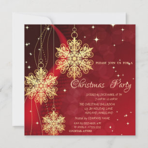 Invitación Adornos Navideños Dorados, Rojo Corporativo