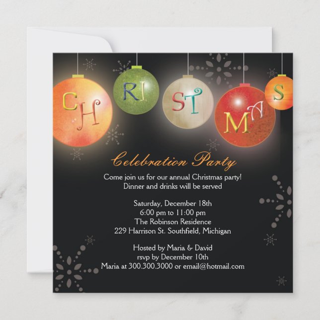 Invitación Adornos Navideños Elegantes Fiesta Divertida de Va (Anverso)