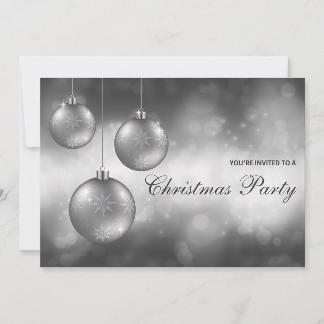 Invitación Adornos Navideños Gris Plateado Fiesta de Navidad (Anverso)