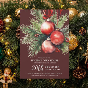Invitación Adornos navideños pintados Burgundy Casa Abierta