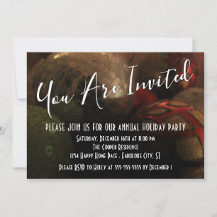 Invitación Adornos Navideños Redondos Foto, Fiesta Navideña