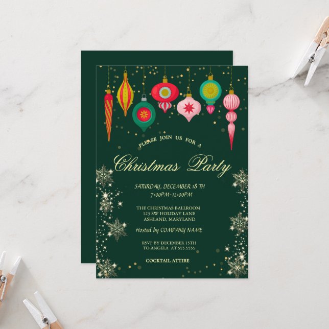 Invitación Adornos Navideños Retro Copos de Nieve Navidad (Anverso/Reverso In Situ)