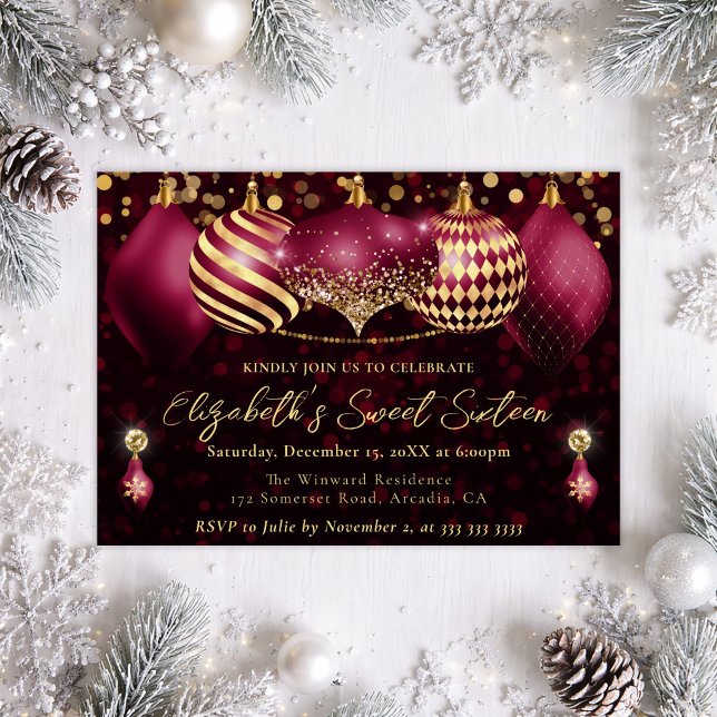 Invitación Adornos Navideños Rojo y Dorado Cumple Dulces 16 (Subido por el creador)
