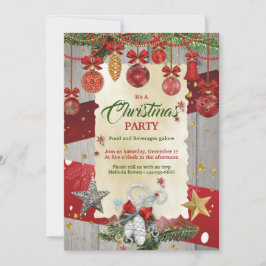 Invitación Adornos Navideños Rojos Fiesta de Navidad