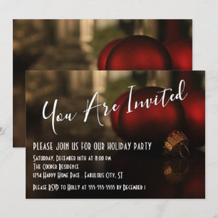 Invitación Adornos Navideños Rojos Foto, Fiesta Navideña
