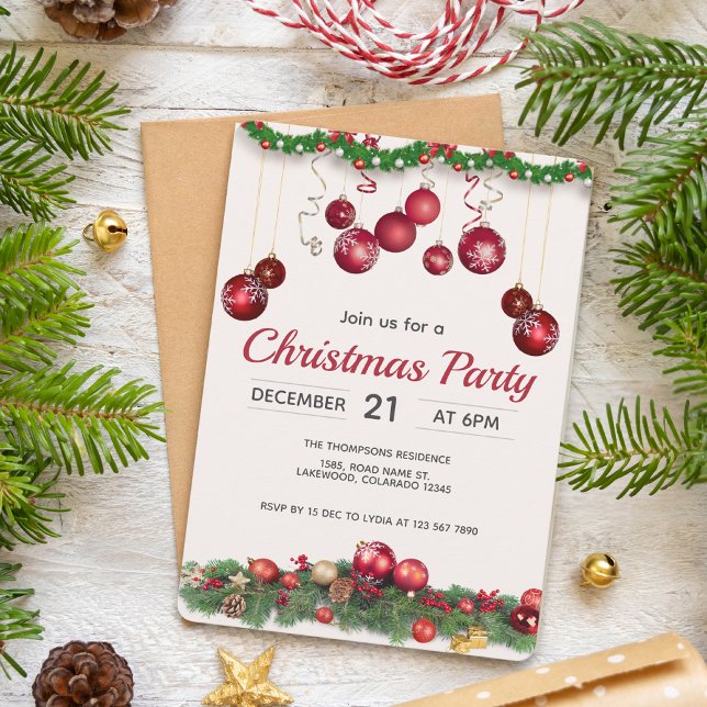 Invitación Adornos Navideños Rojos Modernos Navidad (Subido por el creador)