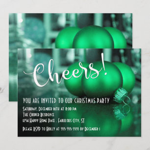 Invitación Adornos Navideños Verdes Cheers Fiesta de Navidad