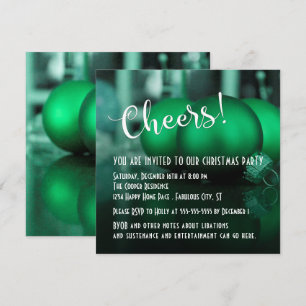 Invitación Adornos Navideños Verdes Cheers Fiesta de Navidad