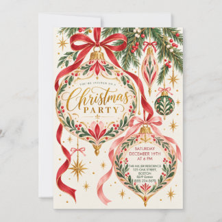 Invitación Adornos Navideños Vintage Fiesta Navideña