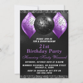 Invitación Adornos Negros y Morados de Halloween para Cumplea