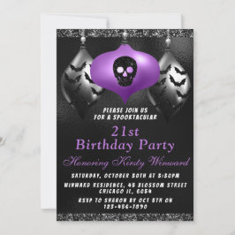 Invitación Adornos Negros y Morados de Halloween para Cumplea