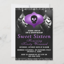 Invitación Adornos Negros y Morados de Halloween Sweet 16