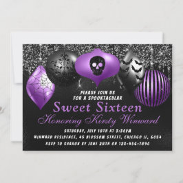 Invitación Adornos Negros y Morados de Halloween Sweet 16
