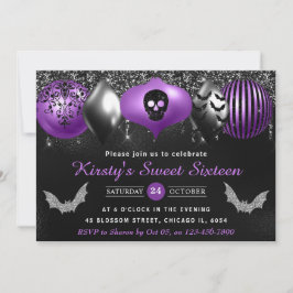 Invitación Adornos negros y morados de Halloween Sweet Sixtee