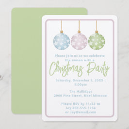 Invitación Adornos Pastel Rosa Azul y Verde Fiesta de Navidad