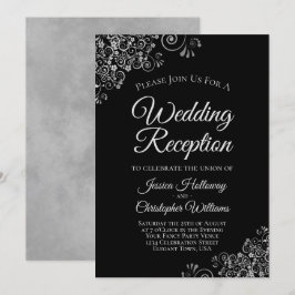 Invitación Adornos plateados en negro elegante recepción de b
