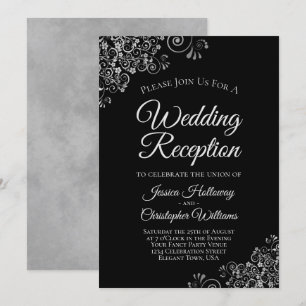 Invitación Adornos plateados en negro elegante recepción de b