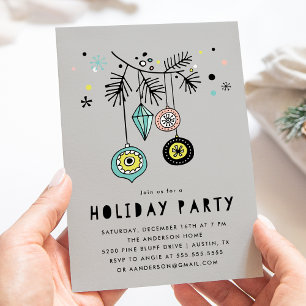 Invitación Adornos Retro de mediados de siglo Gris Fiesta Nav