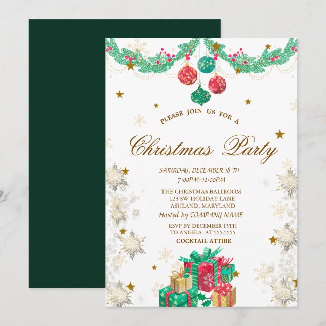 Invitación Adornos Retro Presenta Copos de Nieve Navidad (Anverso / Reverso)