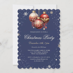 Invitación Adornos rojos de copos de nieve azul fiesta de Nav