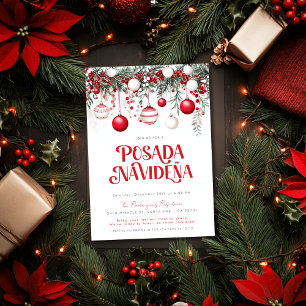 Invitación Adornos Rojos Festivos de Posada Navideña Mexicana