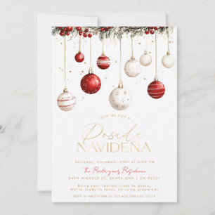 Invitación Adornos Rojos y Blancos de Posada Navideña Mexican