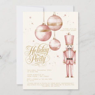 Invitación Adornos Rosa Dorado Cascanueces Fiesta Navideña