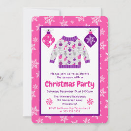 Invitación Adornos Rosa Púrpura Suéter Feo Fiesta de Navidad