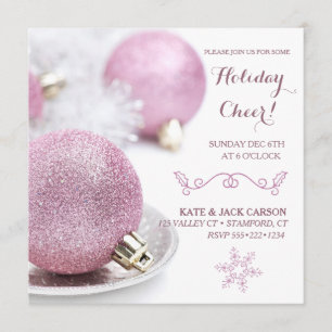 Invitación Adornos rosados brillantes Navidad moderna