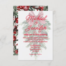 Invitación adornos vintage de navidad verde boda rojo
