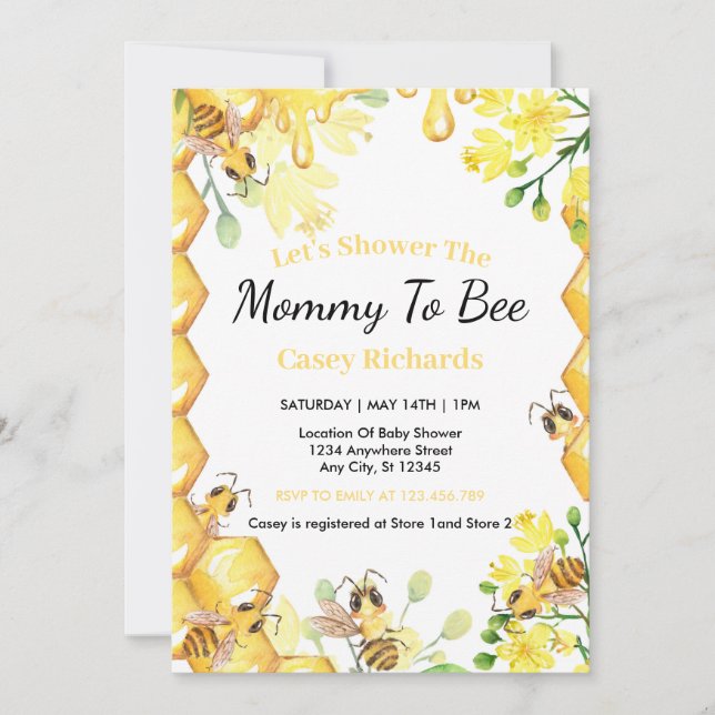 Invitación Adquiera Mamá Amarilla Para Ser Baby Shower (Anverso)