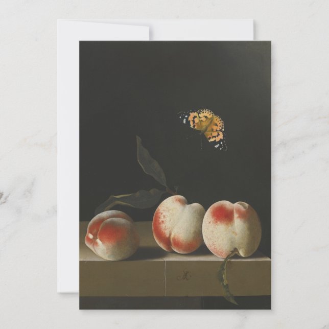 Invitación Adriaen Coorte - Todavía la vida con tres melocoto (Anverso)