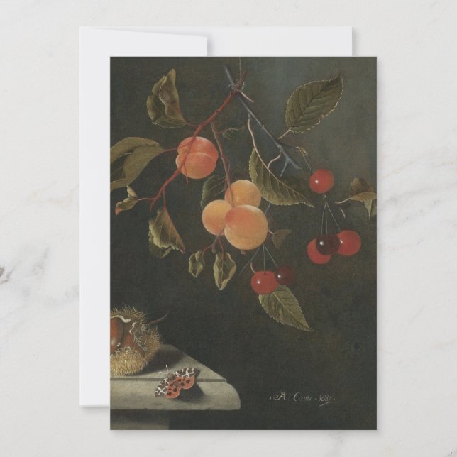 Invitación Adriaen Coorte - Todavía la vida con una mariposa, (Anverso)