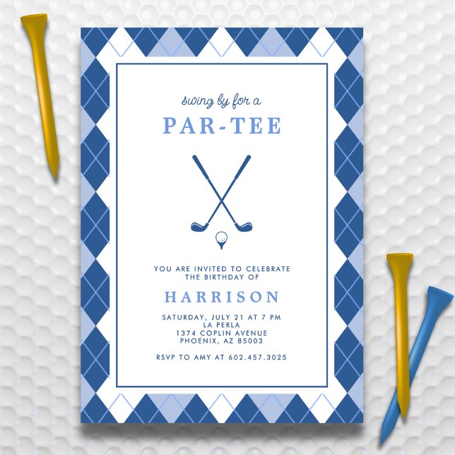 Invitación Adult Golf Birthday Modern Preppy Argyle Blue (Subido por el creador)